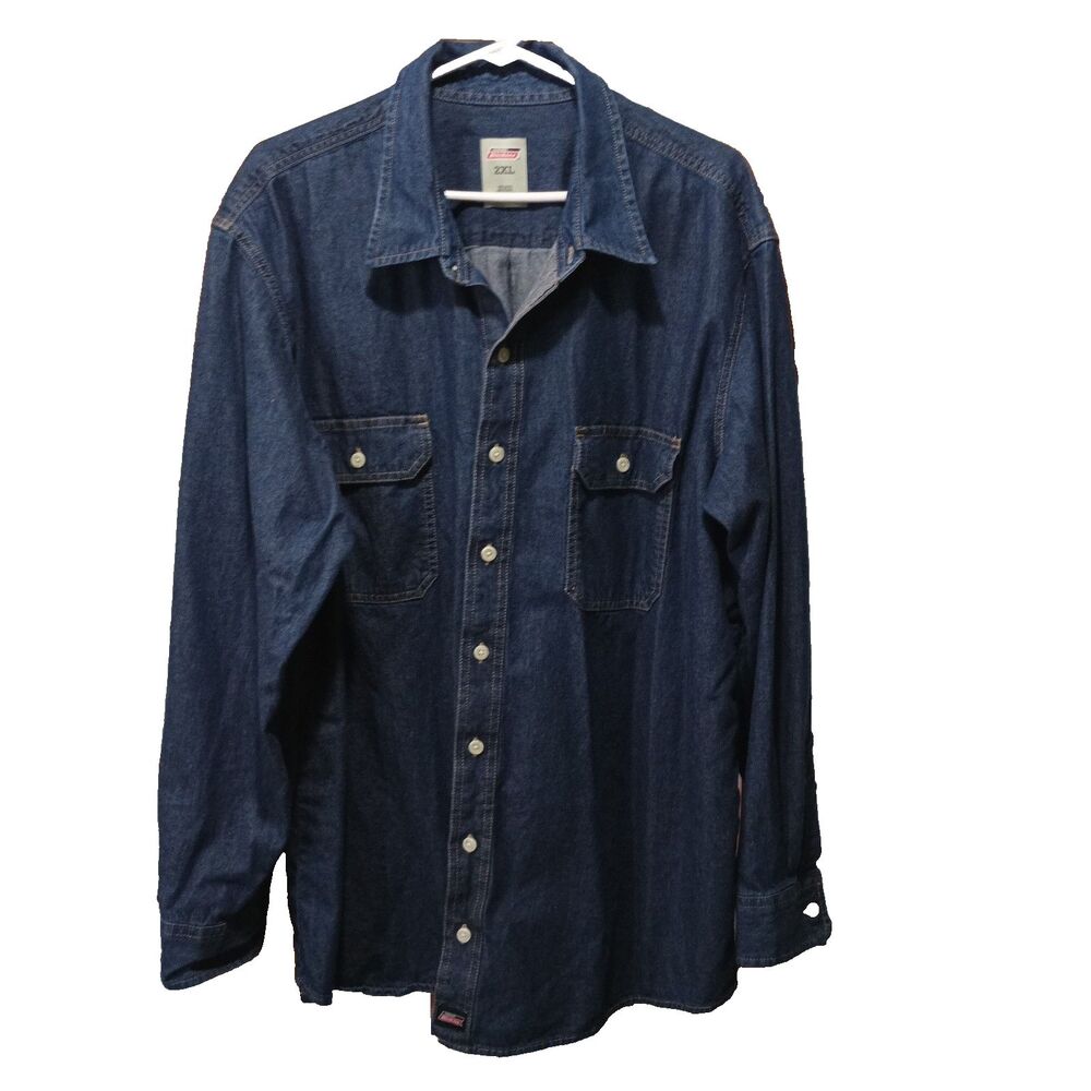 Dickies Denim Button Front Shirt Men's 2XL Blue 100% Cotton Work Western